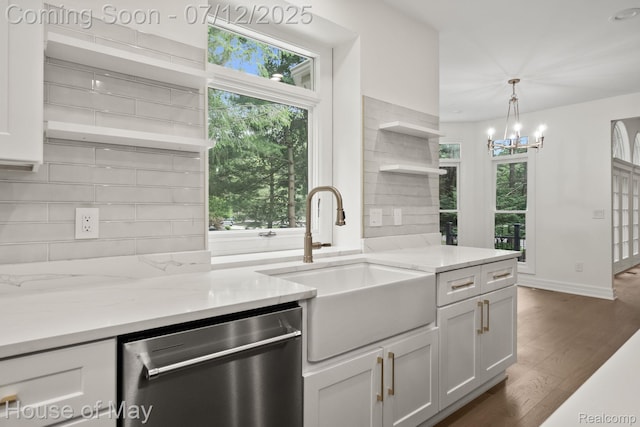 4743 S Ridge Dr, West Bloomfield, MI 48323 - kitchen with dishwasher, open shelves, healthy amount of natural light, and dark wood-type flooring