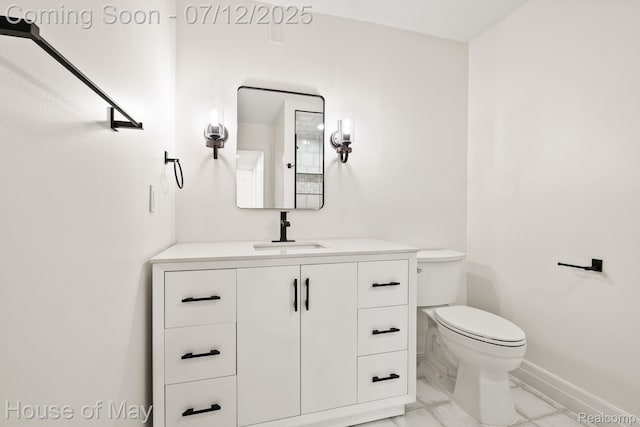4743 S Ridge Dr, West Bloomfield, MI 48323 - half bathroom featuring marble finish flooring and vanity