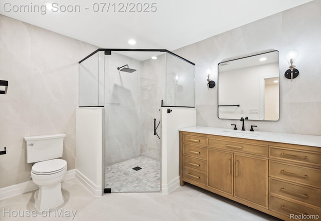 4743 S Ridge Dr, West Bloomfield, MI 48323 - full bathroom with vanity, a stall shower, recessed lighting, and tile patterned floors