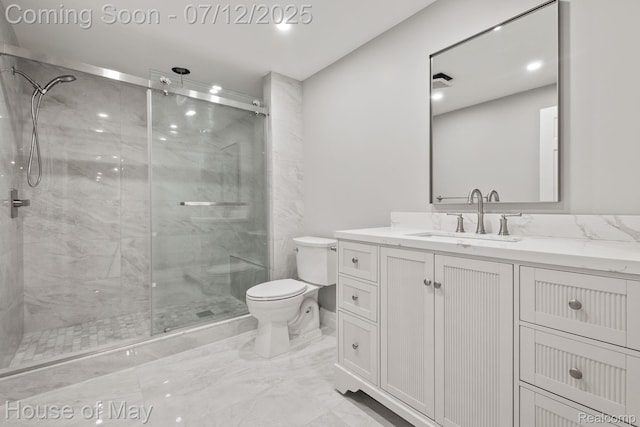 4743 S Ridge Dr, West Bloomfield, MI 48323 - bathroom with a shower stall, vanity, and marble finish floors