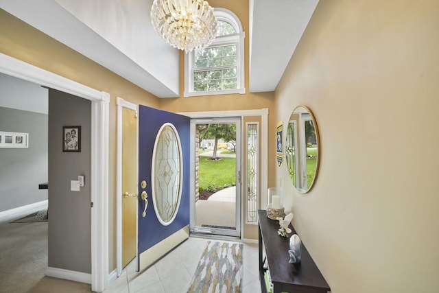 11259 Baker Rd, Jerome, MI 49249 - tiled entryway featuring a chandelier and a towering ceiling