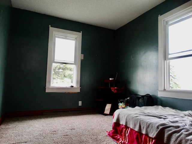 1570 Evon Rd, Saginaw, MI 48601 - bedroom with a baseboard heating unit, carpet floors, and a textured ceiling