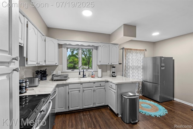 972 Goodale Ave, Clawson, MI 48017 - kitchen with stainless steel appliances, dark wood-style flooring, white cabinetry, and recessed lighting