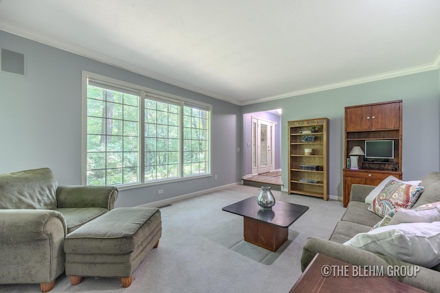 6340 Cannon Highlands Dr NE, Belmont, MI 49306 - living room with crown molding and light colored carpet