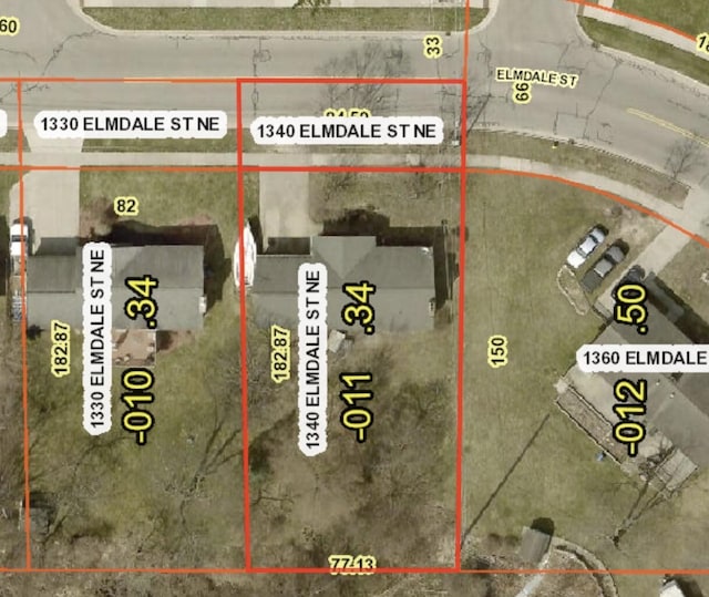 1340 Elmdale St NE, Grand Rapids, MI 49525 - map of property location with property parcel outlined