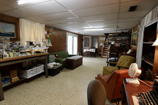 1340 Elmdale St NE, Grand Rapids, MI 49525 - living room with a drop ceiling and wooden walls
