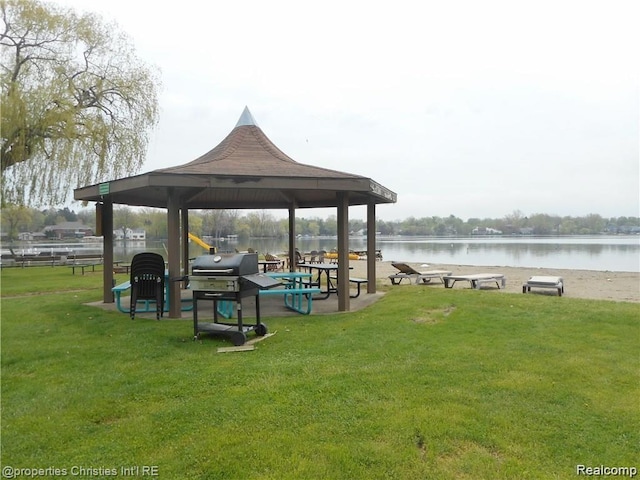 4768 Wendrick Dr, West Bloomfield, MI 48323 - dock area with a gazebo, a lawn, and a water view