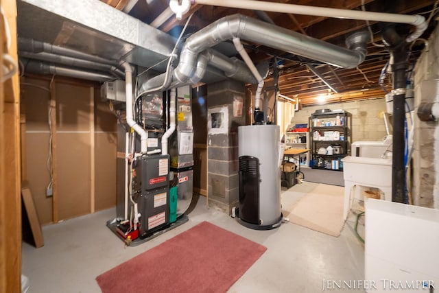 4001 Hillsdale Ave NE, Grand Rapids, MI 49525 - unfinished below grade area featuring water heater, heating unit, and washer / dryer