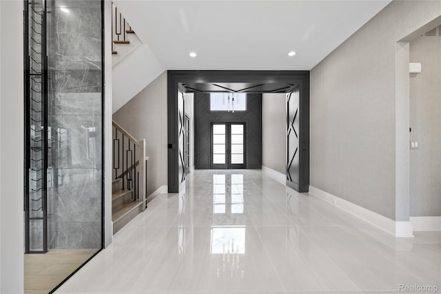 2555 Fairway Ct, Rochester, MI 48306 - foyer featuring stairs, french doors, recessed lighting, and marble finish flooring