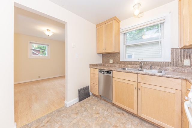 501 W Mosley St, Ann Arbor, MI 48103 - kitchen with light brown cabinets, dishwasher, tasteful backsplash, and light countertops