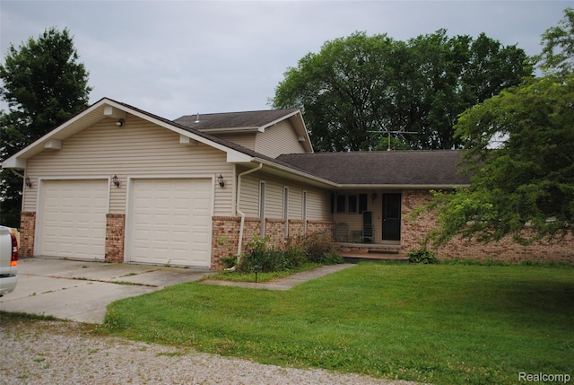 4785 Mayer Rd, China, MI 48054 - view of front of property with brick siding, a garage, driveway, a front lawn, and roof with shingles