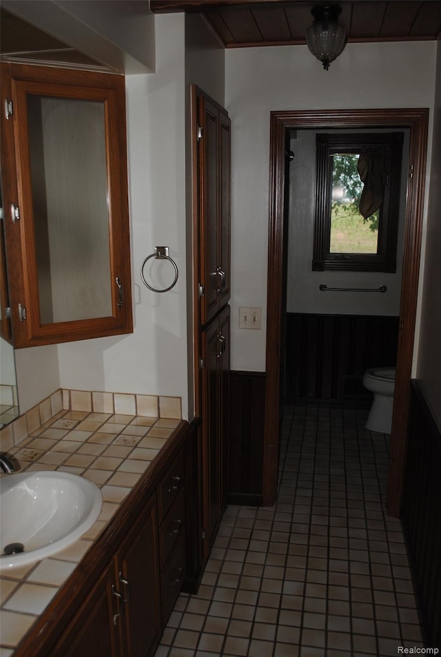 4785 Mayer Rd, China, MI 48054 - bathroom featuring vanity, wainscoting, and wooden walls