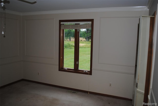 4785 Mayer Rd, China, MI 48054 - unfurnished room with ornamental molding, light carpet, and a ceiling fan