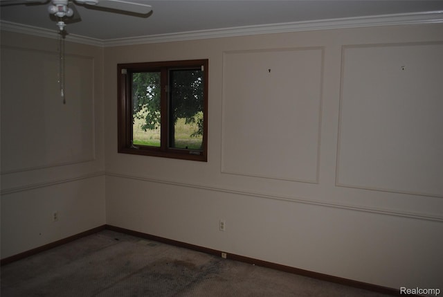 4785 Mayer Rd, China, MI 48054 - empty room featuring crown molding, a ceiling fan, and light carpet