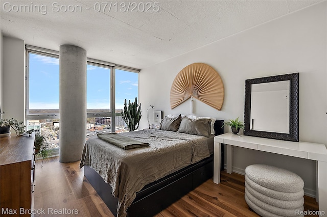 432 S Washington Ave Unit 1402, Royal Oak, MI 48067 - bedroom featuring wood finished floors, expansive windows, and a textured ceiling