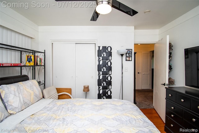 20310 Burt Rd, Detroit, MI 48219 - bedroom featuring a closet, wood finished floors, and a ceiling fan