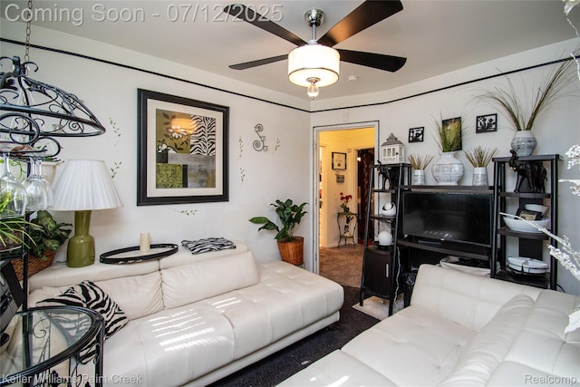20310 Burt Rd, Detroit, MI 48219 - carpeted living area featuring a ceiling fan