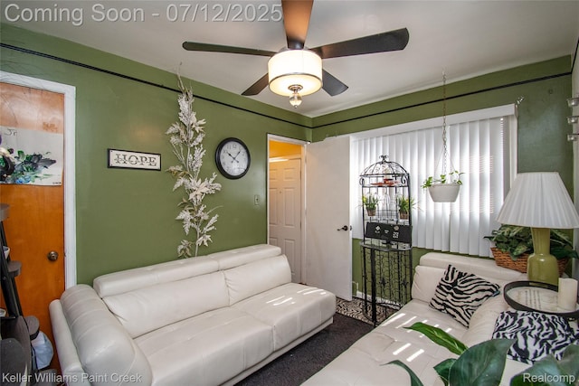 20310 Burt Rd, Detroit, MI 48219 - living room with a ceiling fan and carpet