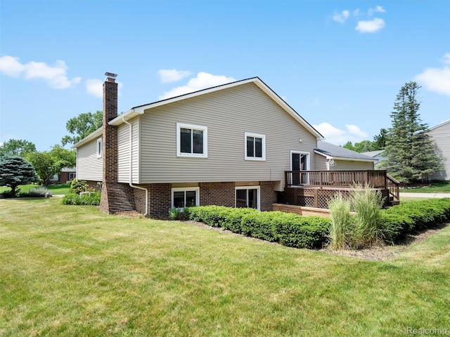 890 Darwin Place Ct, Rochester Hills, MI 48307 - back of property featuring a chimney, a yard, a wooden deck, and brick siding