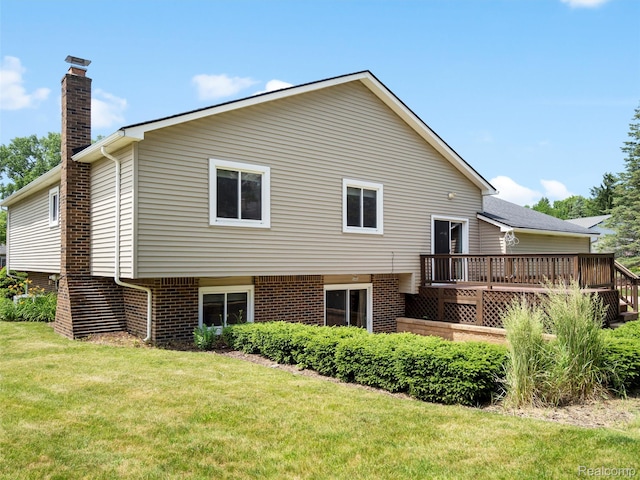 890 Darwin Place Ct, Rochester Hills, MI 48307 - rear view of property with a chimney, a lawn, a deck, and brick siding