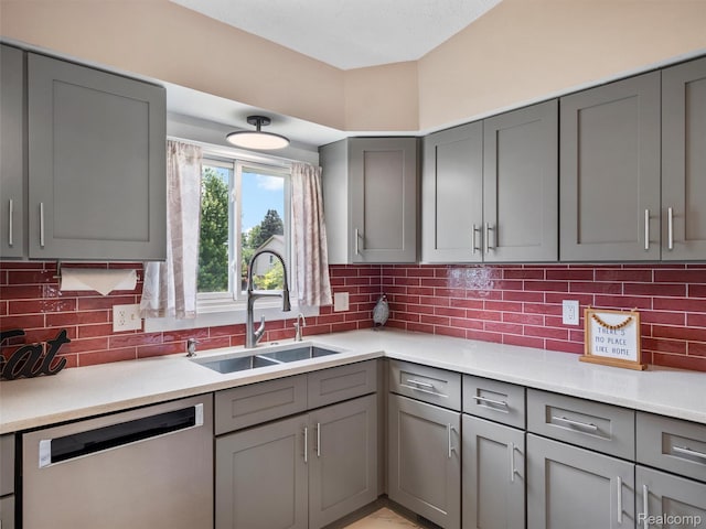 890 Darwin Place Ct, Rochester Hills, MI 48307 - kitchen featuring dishwasher, gray cabinetry, and decorative backsplash