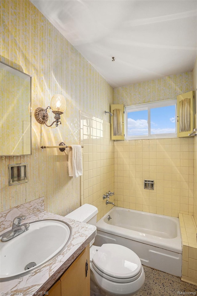 1014 Key W Dr, Clawson, MI 48017 - bathroom featuring vanity, speckled floor, and wallpapered walls