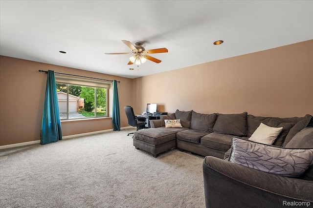 16322 Canterbury Ct, Macomb, MI 48044 - carpeted living area featuring an office area, a ceiling fan, and recessed lighting
