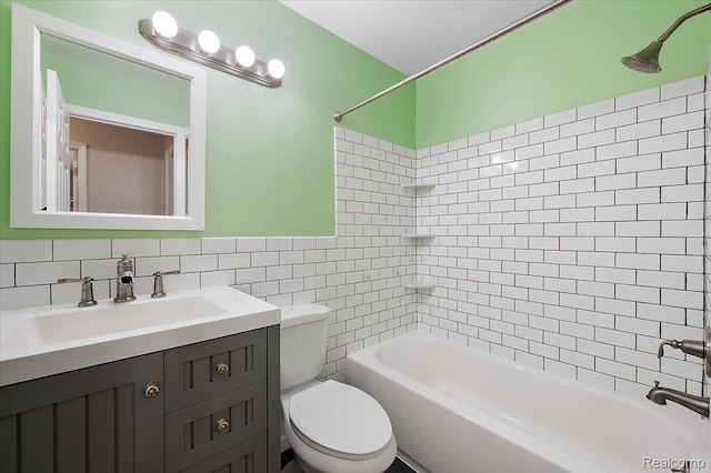 16322 Canterbury Ct, Macomb, MI 48044 - bathroom with bathtub / shower combination, vanity, and tile walls