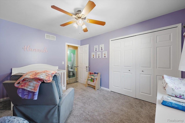 16322 Canterbury Ct, Macomb, MI 48044 - bedroom with carpet floors, a closet, and ceiling fan