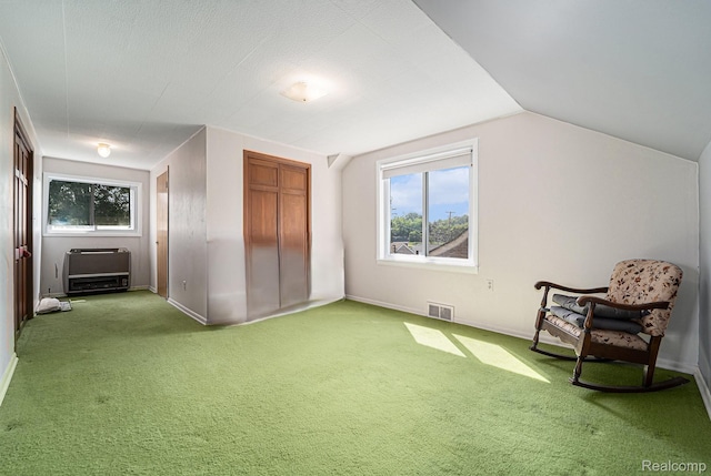20874 Woodmont St, Harper Woods, MI 48225 - unfurnished bedroom featuring carpet flooring, heating unit, and vaulted ceiling