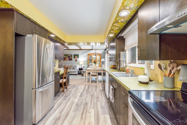 859 Foxboro Rd, Saginaw, MI 48638 - kitchen with stainless steel appliances, light wood-type flooring, and dark brown cabinetry