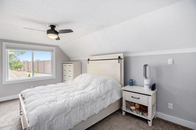 1018 S Stephenson Hwy, Royal Oak, MI 48067 - bedroom featuring dark colored carpet, a ceiling fan, and lofted ceiling