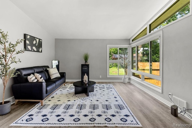 3818 Wisner St, Flint, MI 48504 - living room featuring wood finished floors and vaulted ceiling