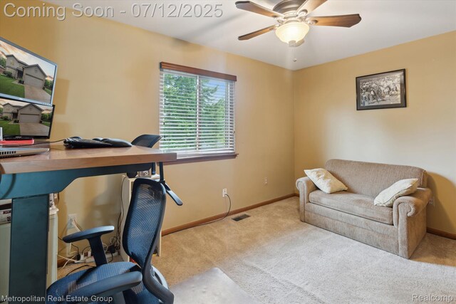 2129 Camelot Dr, Troy, MI 48083 - carpeted office with ceiling fan and baseboards