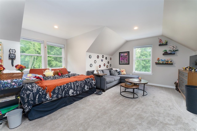 11879 Secluded Ridge Dr, Byron, MI 48418 - carpeted bedroom featuring lofted ceiling and recessed lighting
