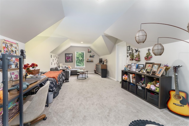 11879 Secluded Ridge Dr, Byron, MI 48418 - bedroom featuring lofted ceiling and carpet flooring
