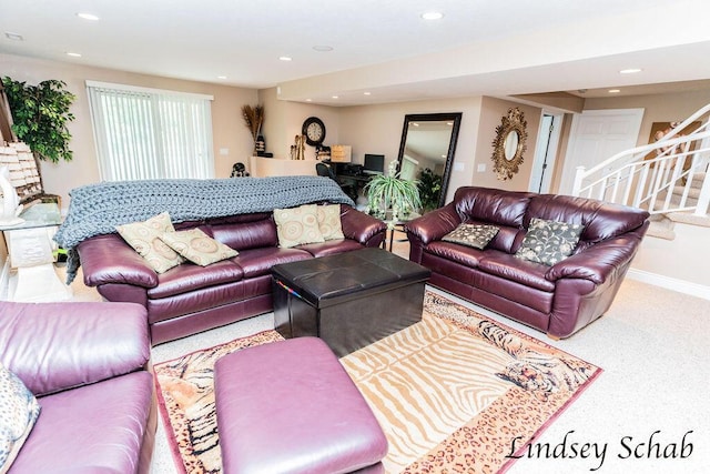 13025 Shaner Ave NE, Cedar Springs, MI 49319 - carpeted living room featuring recessed lighting and stairs
