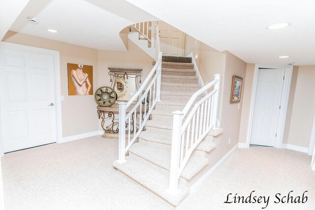 13025 Shaner Ave NE, Cedar Springs, MI 49319 - foyer entrance with stairs, carpet floors, and recessed lighting
