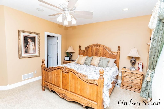13025 Shaner Ave NE, Cedar Springs, MI 49319 - bedroom with light colored carpet, a ceiling fan, and recessed lighting