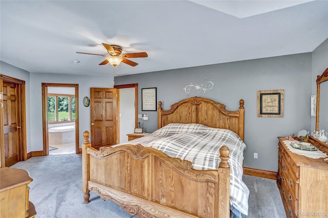 6728 Bowers Rd, Imlay City, MI 48444 - bedroom featuring light carpet, ensuite bathroom, and ceiling fan