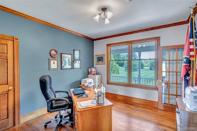 6728 Bowers Rd, Imlay City, MI 48444 - office area with crown molding and wood finished floors