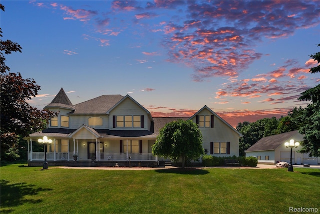 6728 Bowers Rd, Imlay City, MI 48444 - view of front facade with a porch, a front lawn, and a shingled roof