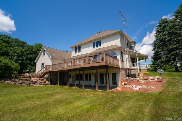 6728 Bowers Rd, Imlay City, MI 48444 - rear view of property featuring a yard, stairway, and a deck