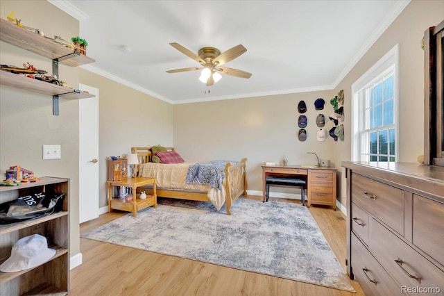 1647 Higley Rd, Lapeer, MI 48446 - bedroom featuring light wood-type flooring, crown molding, and ceiling fan