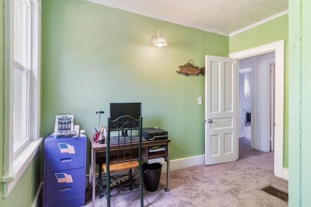 210 S Forbes St, Jackson, MI 49203 - carpeted home office featuring crown molding and baseboards