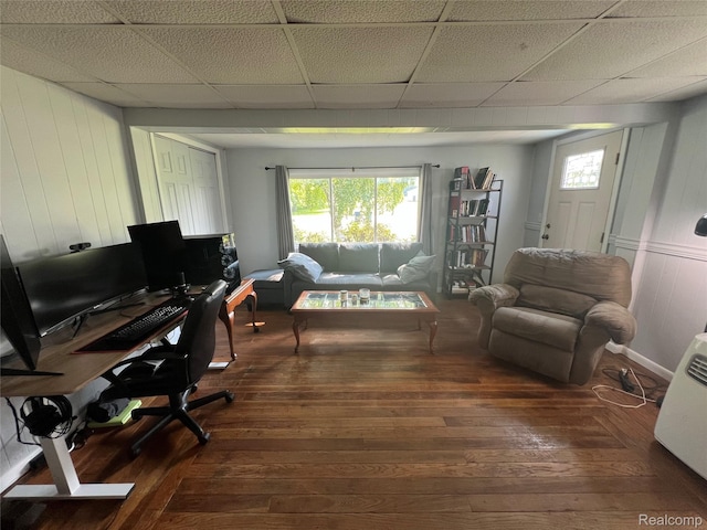 6860 Sheridan Rd, Saginaw, MI 48601 - office area featuring wood-type flooring and a paneled ceiling