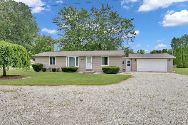 6516 Weyer Rd, Imlay City, MI 48444 - ranch-style home featuring gravel driveway, an attached garage, and a front yard