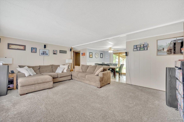 6516 Weyer Rd, Imlay City, MI 48444 - living room with a textured ceiling, carpet floors, and a ceiling fan