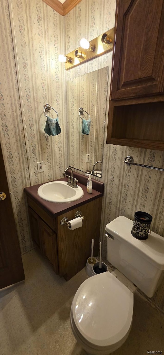 19270 W Brant Rd, Brant, MI 48614 - half bath with vanity and wallpapered walls