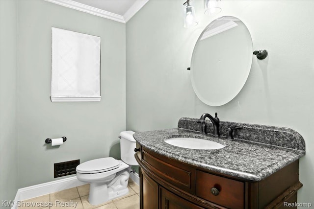 5152 Shenandoah Ct, West Bloomfield, MI 48323 - half bath featuring vanity, crown molding, and tile patterned flooring